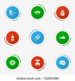 Set Of 9 Picnic Icons Set.Collection Of Restaurant, Matchstick, Ketchup Bottle And Other Elements.