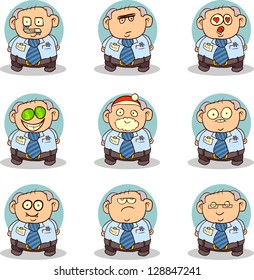 Set of 9 pictures of the old office worker. Can be used as a Smile Pack.