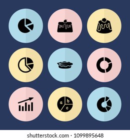 Set of 9 pie filled icons such as pie chart, pie