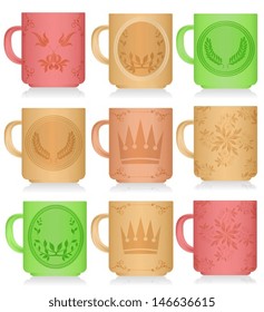 Set of 9 pieces with different floral and calligraphic designs. EPS 10