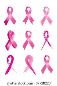 Set of 9 Pink breast cancer awareness ribbons