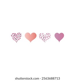 Set of 9 pink, red heart icons, simple vector cartoon doodle style illustration elements for product or web design.