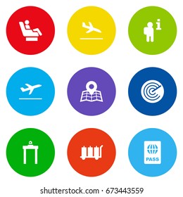 Set Of 9 Plane Icons Set.Collection Of Location, Metal Detector, Letdown And Other Elements.
