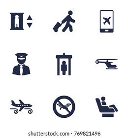 Set Of 9 Plane Icons Set.Collection Of No Drone, Aviator, Chopper And Other Elements.