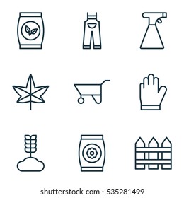 Set Of 9 Plant Icons. Includes Fertilizer, Cereal, Sprinkler And Other Symbols. Beautiful Design Elements.