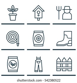 Set Of 9 Plant Icons. Includes Flowerpot, Grains, Birdhouse And Other Symbols. Beautiful Design Elements.