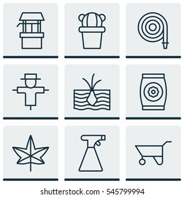 Set Of 9 Plant Icons. Includes Autumn Plant, Fertilizer, Bugbear And Other Symbols. Beautiful Design Elements.
