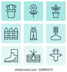 Set Of 9 Plant Icons. Includes Desert Plant, Barrier, Bugbear And Other Symbols. Beautiful Design Elements.