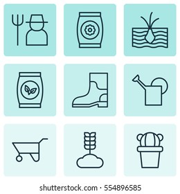 Set Of 9 Plant Icons. Includes Cereal, Fertilizer, Grower And Other Symbols. Beautiful Design Elements.