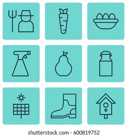 Set Of 9 Plant Icons. Includes Duchess, Rubber Boot, Ovum And Other Symbols. Beautiful Design Elements.