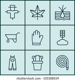 Set Of 9 Planting Icons. Includes Bugbear, Cereal, Growing Plant And Other Symbols. Beautiful Design Elements.