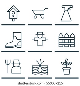 Set Of 9 Planting Icons. Includes Growing Plant, Sprinkler, Barrier And Other Symbols. Beautiful Design Elements.