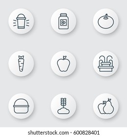 Set Of 9 Planting Icons. Includes Jar, Cereal, Hang Lamp And Other Symbols. Beautiful Design Elements.