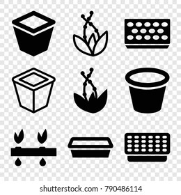 Set of 9 plants filled and outline icons such as pot for plants