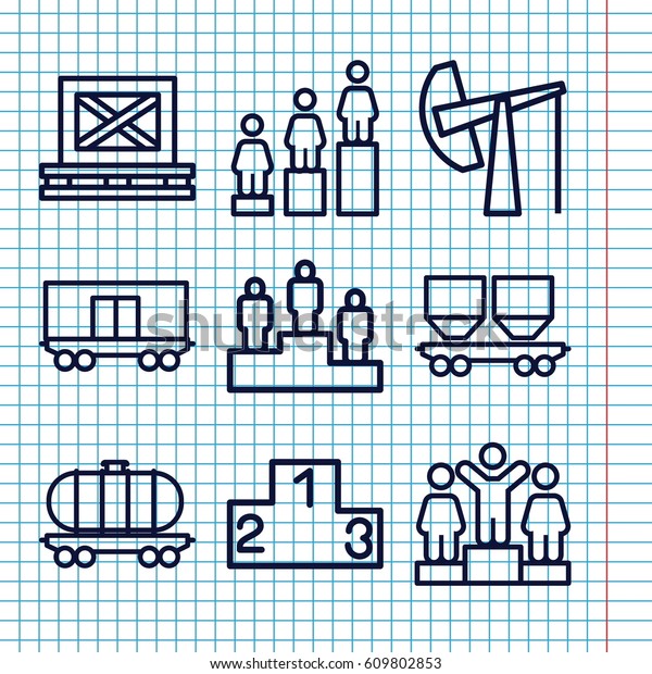 Set of 9 platform outline icons such as\
ranking, cargo on palette, cargo\
wagon