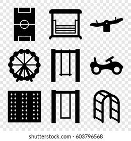 Set of 9 playground filled icons such as field, Ferris wheel, bike, swing, playground ladder