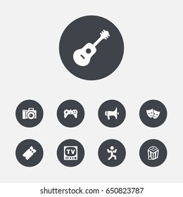 Set Of 9 Pleasure Icons Set.Collection Of Theater, Acoustic, Television And Other Elements.