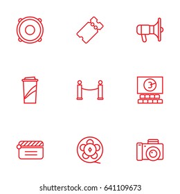 Set Of 9 Pleasure Outline Icons Set.Collection Of Cinema, Clapperboard, Speaker And Other Elements.