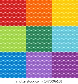 Set of 9 polka dots in rainbow colors, polka dots background, rainbow polka dots background