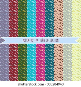 Set of 9 polka-dot patterns in different colors. Vector illustration for your design. 