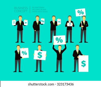 Set of 9 poses - man with the paper end poster in his hands