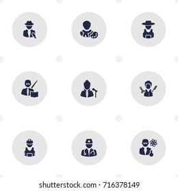 Set Of 9 Position Icons Set.Collection Of Journalist, Builder, Scholarly And Other Elements.