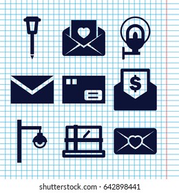 Set of 9 post filled icons such as parcel, mail, street lamp, love letter