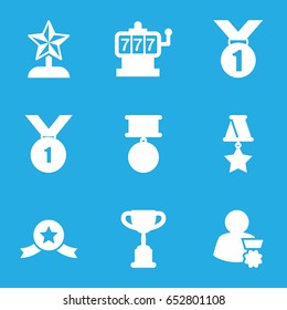 Set of 9 prize filled icons such as slot machine, medal, star trophy, man with medal