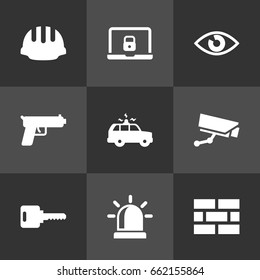 Set Of 9 Procuring Icons Set.Collection Of Fence, Patrol, Camera And Other Elements.