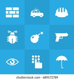 Set Of 9 Procuring Icons Set.Collection Of Dynamite, Shot, Fence And Other Elements.
