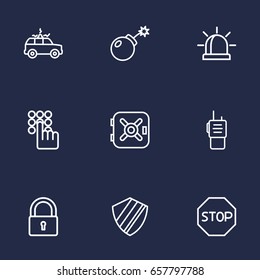 Set Of 9 Procuring Outline Icons Set.Collection Of No Entry, Alarm, Protection And Other Elements.