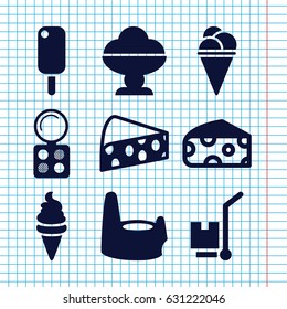 Set of 9 product filled icons such as cheese, baby potty, eyeshadow palette, ice cream