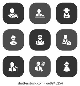 Set Of 9 Professions Icons Set.Collection Of Rancher, Vocalist, Coder And Other Elements.