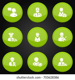 Set Of 9 Professions Icons Set.Collection Of Driver, Military, Cameraman And Other Elements.