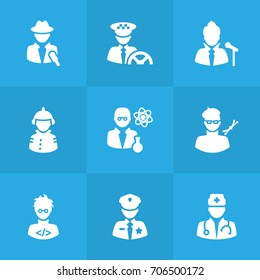 Set Of 9 Professions Icons Set.Collection Of Journalist, Driver, Artist And Other Elements.