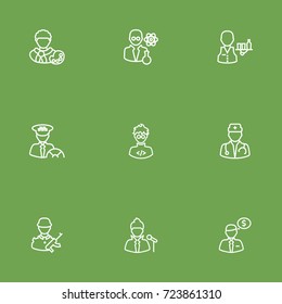 Set Of 9 Professions Outline Icons Set.Collection Of Singer, Servant, Banker And Other Elements.