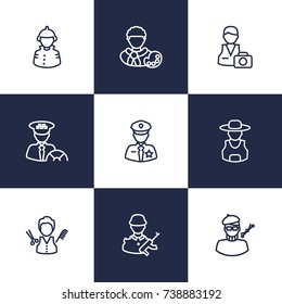 Set Of 9 Professions Outline Icons Set.Collection Of Artist, Farmer, Designer And Other Elements.