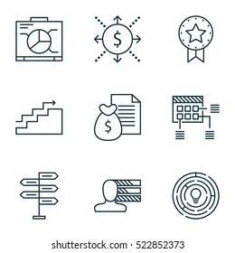 Set Of 9 Project Management Icons. Can Be Used For Web, Mobile, UI And Infographic Design. Includes Elements Such As Presentation, Dashboard, Project And More.