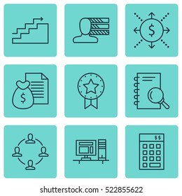 Set Of 9 Project Management Icons. Can Be Used For Web, Mobile, UI And Infographic Design. Includes Elements Such As Teamwork, Team, Award And More.
