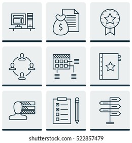 Set Of 9 Project Management Icons. Can Be Used For Web, Mobile, UI And Infographic Design. Includes Elements Such As Task, Report, Team And More.