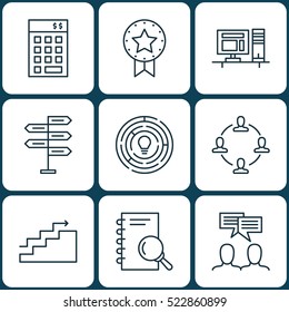 Set Of 9 Project Management Icons. Can Be Used For Web, Mobile, UI And Infographic Design. Includes Elements Such As Win, Discussion, Chart And More.