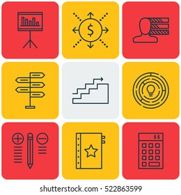 Set Of 9 Project Management Icons. Can Be Used For Web, Mobile, UI And Infographic Design. Includes Elements Such As Budget, Cash, Solution And More.
