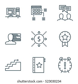 Set Of 9 Project Management Icons. Can Be Used For Web, Mobile, UI And Infographic Design. Includes Elements Such As Personality, Team, Quality And More.