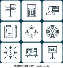 Set Of 9 Project Management Icons. Can Be Used For Web, Mobile, UI And Infographic Design. Includes Elements Such As Making, Finance, Teamwork And More.