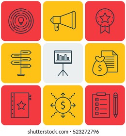 Set Of 9 Project Management Icons. Can Be Used For Web, Mobile, UI And Infographic Design. Includes Elements Such As Report, Warranty, Statistic And More.