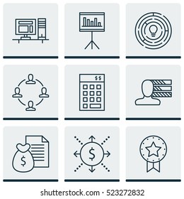 Set Of 9 Project Management Icons. Can Be Used For Web, Mobile, UI And Infographic Design. Includes Elements Such As Personal, Statistic, Finance And More.