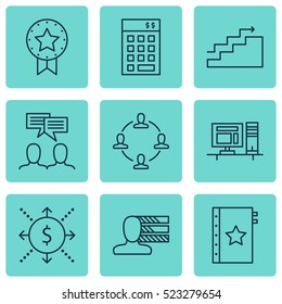 Set Of 9 Project Management Icons. Can Be Used For Web, Mobile, UI And Infographic Design. Includes Elements Such As Personal, Chart, Goal And More.
