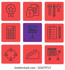 Set Of 9 Project Management Icons. Can Be Used For Web, Mobile, UI And Infographic Design. Includes Elements Such As Statistics, Chart, Statistic And More.