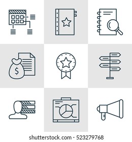 Set Of 9 Project Management Icons. Can Be Used For Web, Mobile, UI And Infographic Design. Includes Elements Such As Personality, Project, Announcement And More.