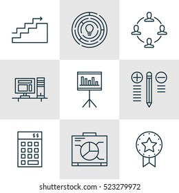 Set Of 9 Project Management Icons. Can Be Used For Web, Mobile, UI And Infographic Design. Includes Elements Such As Brainstorm, Dashboard, Collaboration And More.